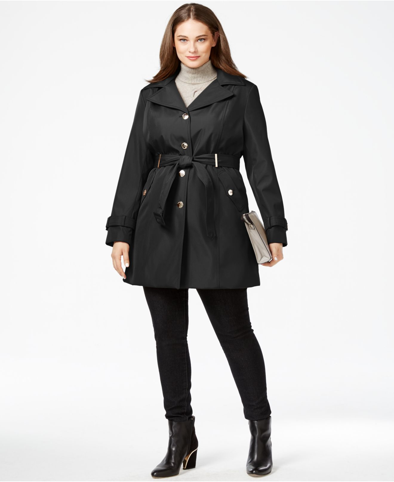 Calvin klein Plus Size Hooded Single-breasted Trench Coat in Black | Lyst