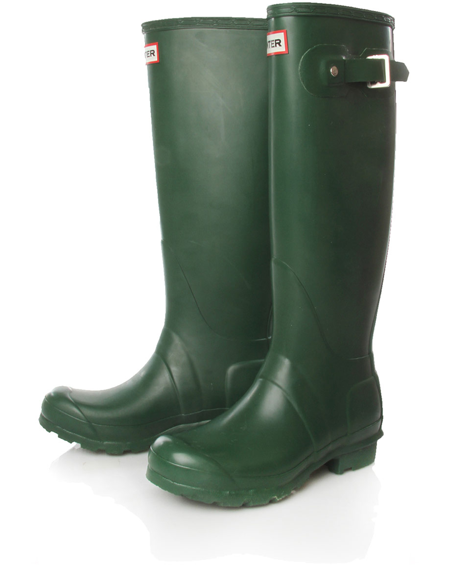 Lyst - Hunter Green Original Tall Low Heel Wellington Boots in Green ...
