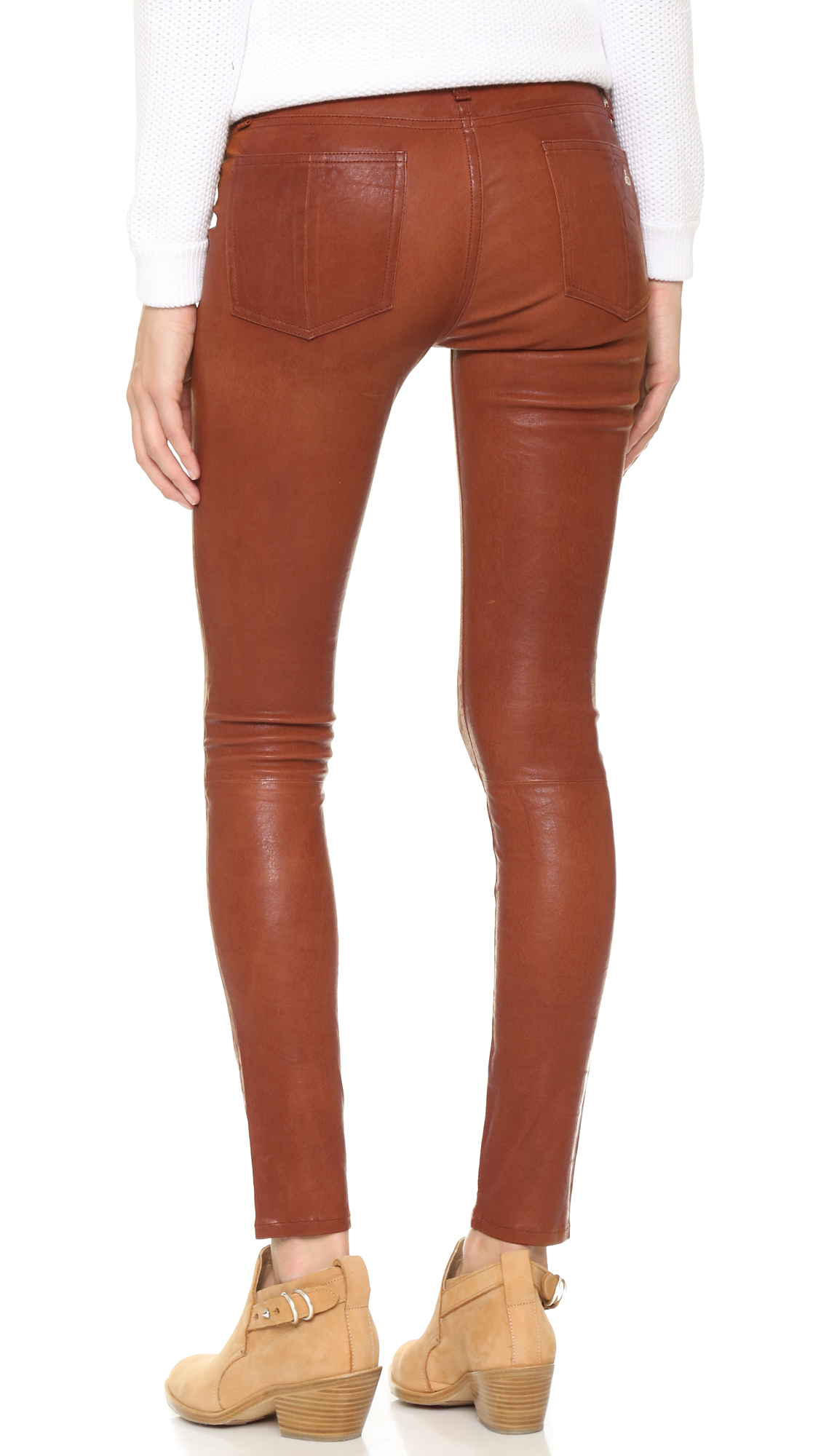 brown skinny leather pants