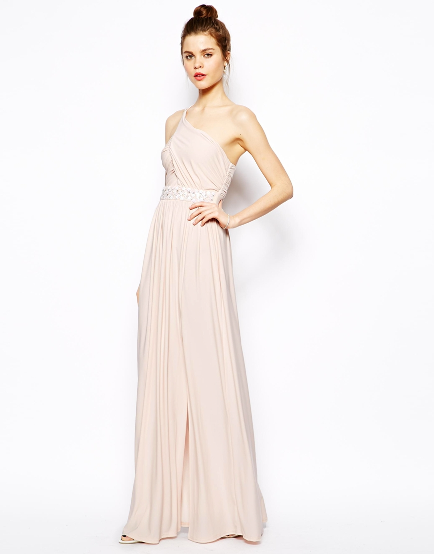 Lyst - Asos Embellished Maxi Dress With One Shoulder in Pink