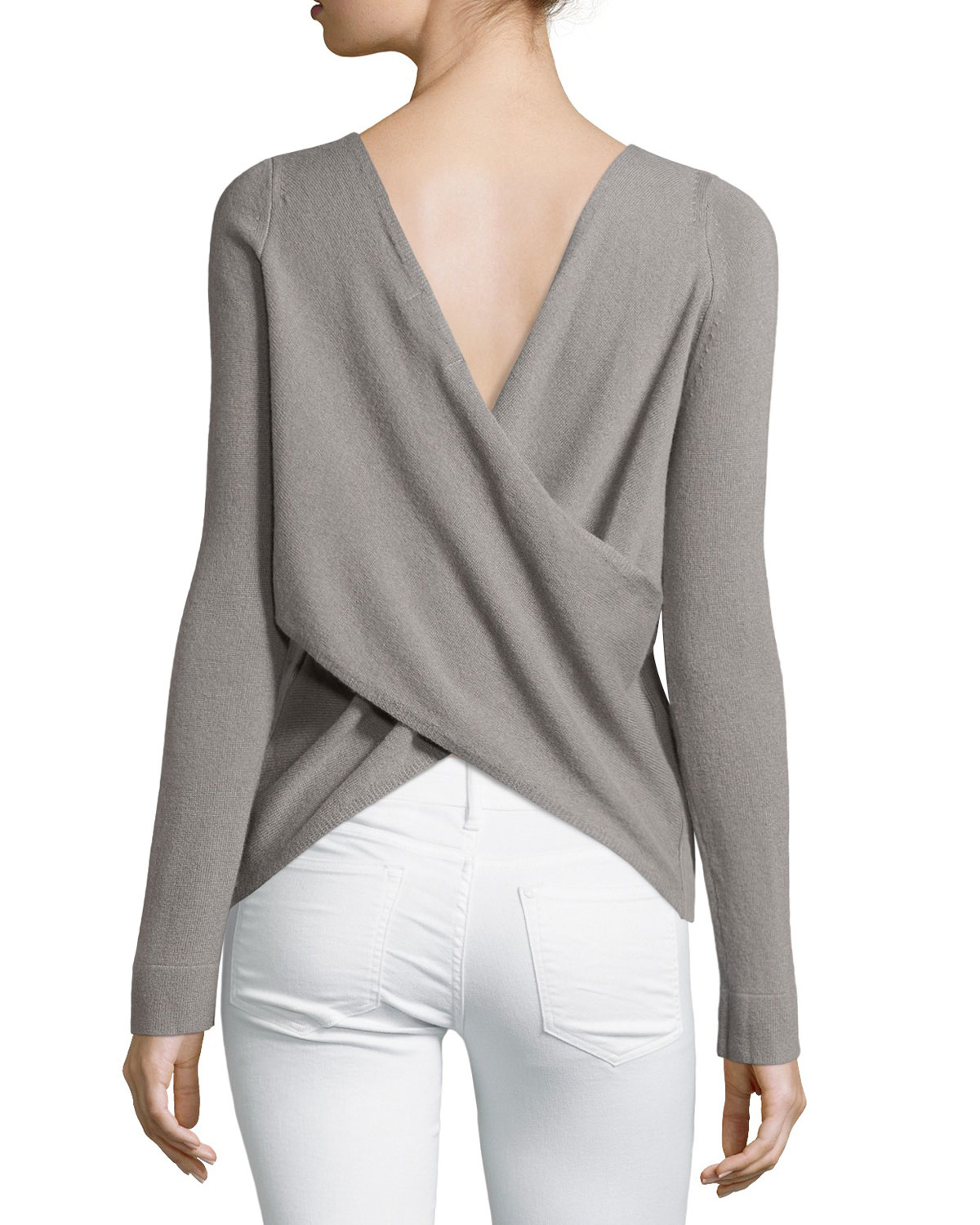 Halston Cashmere Cross-back Sweater in Gray | Lyst