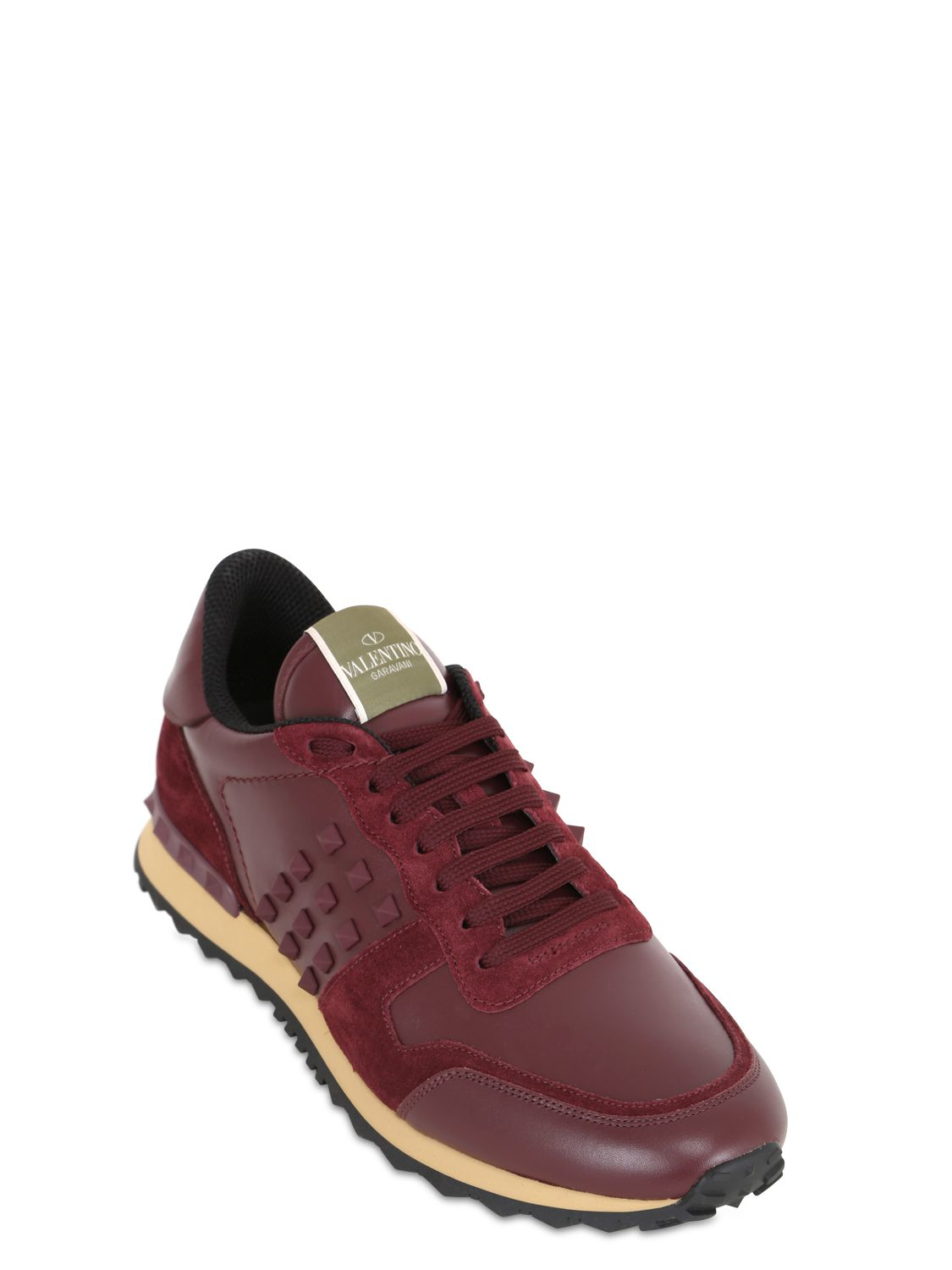 Valentino Rockstud Leather & Suede Sneakers in Burgundy (Purple) for ...
