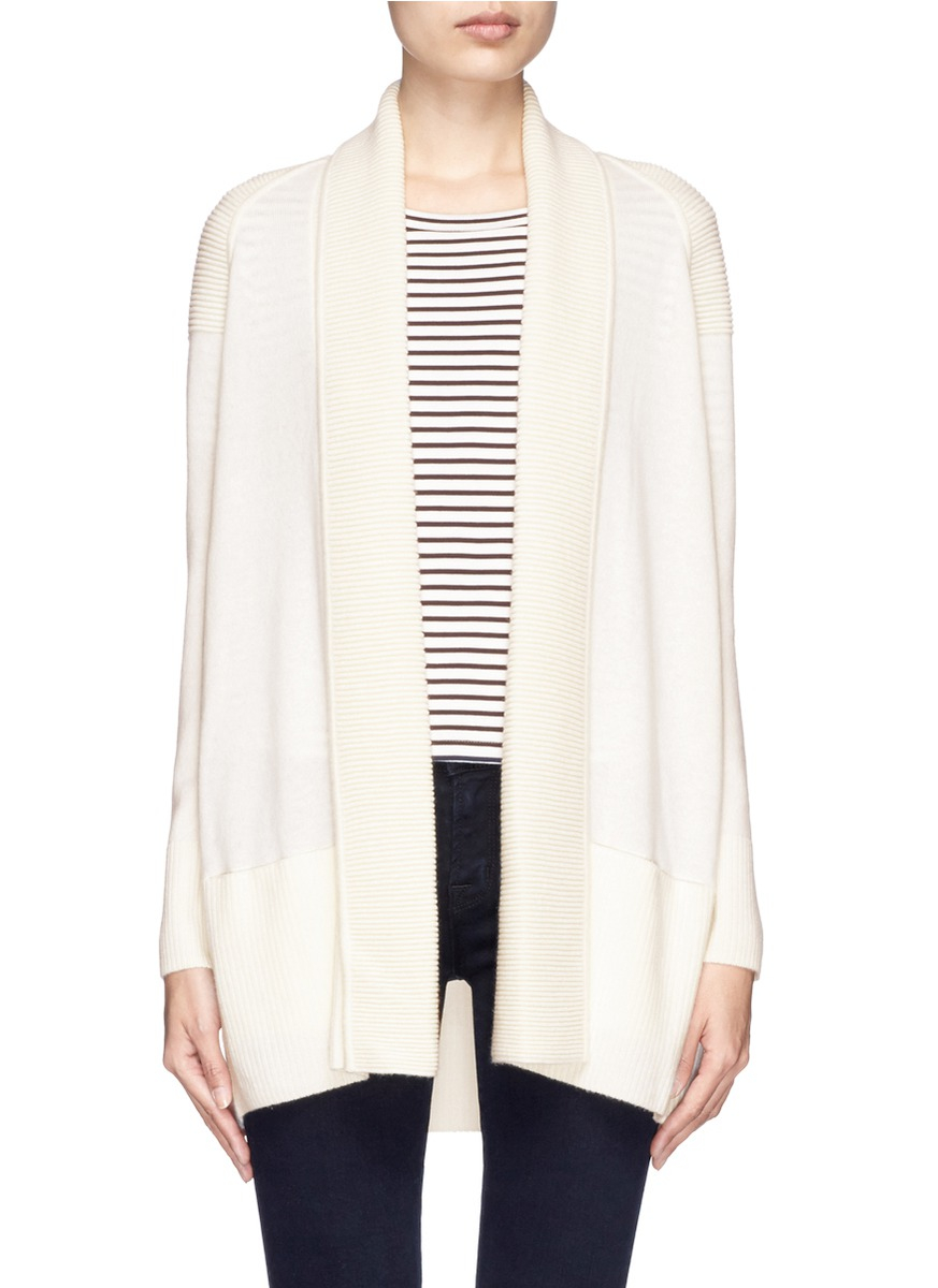 Lyst - Vince Rib Trim Cashmere Shawl Cardigan in White