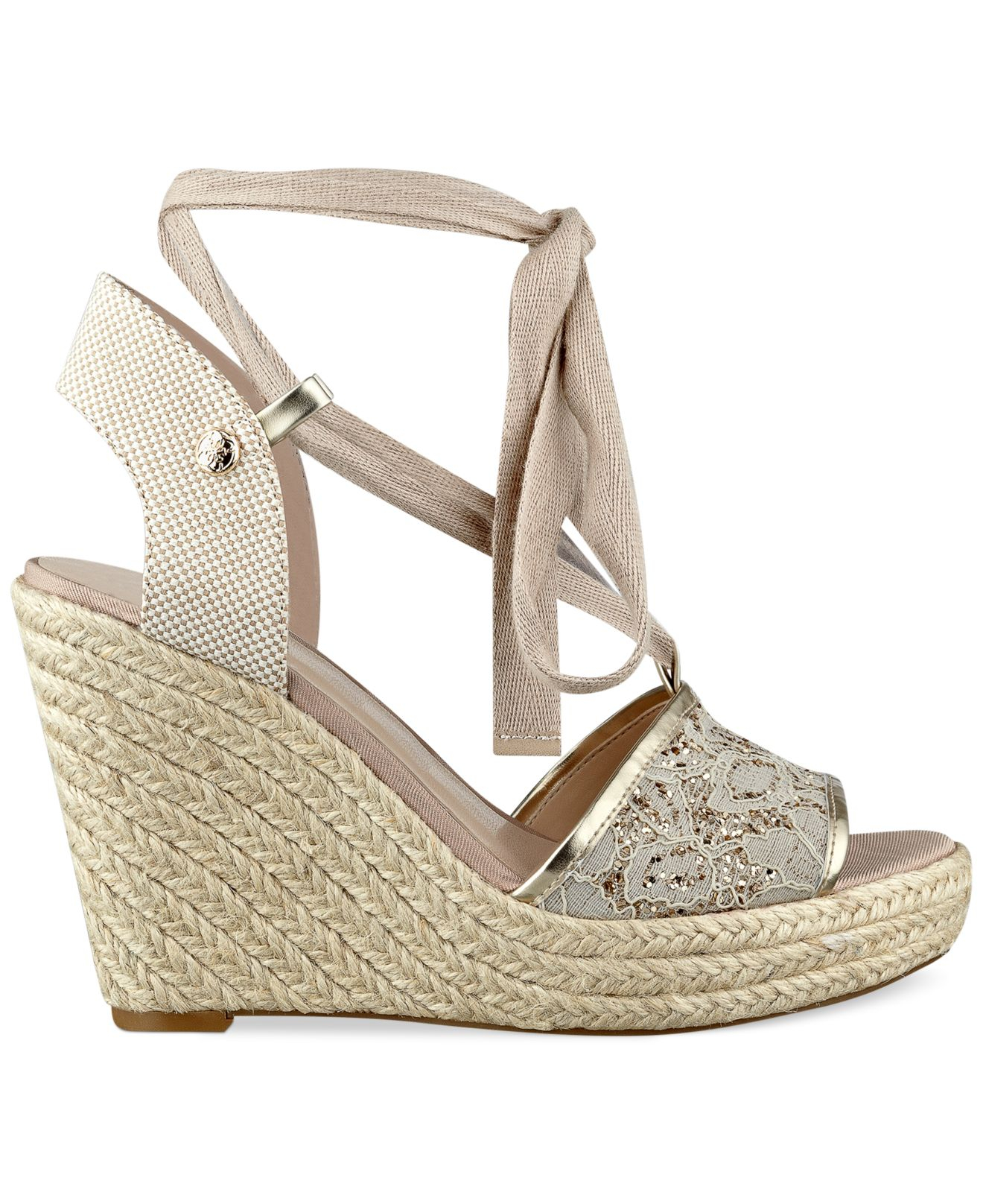 Lyst - Guess Eylyna2 Ankle Wrap Espadrille Platform Wedge Sandals in ...