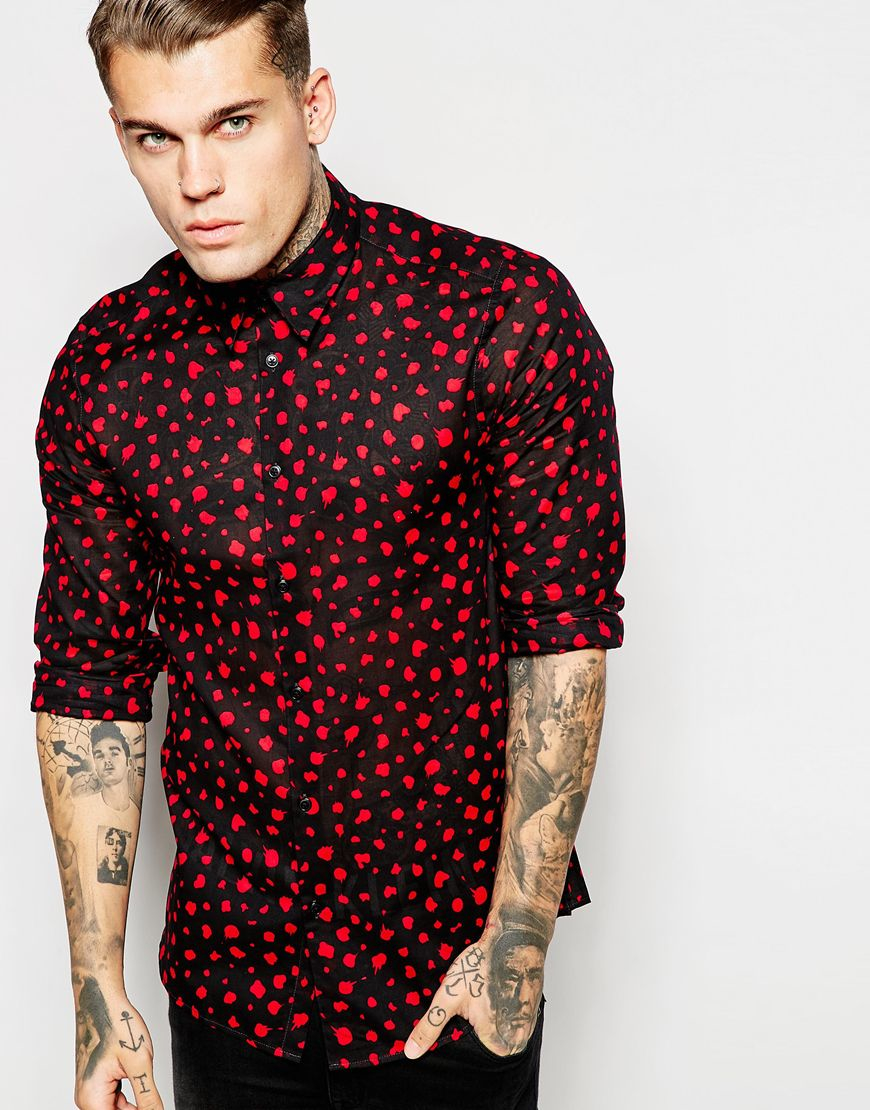 Asos Shirt With Long Sleeve And Paint Splatter Print in Red for Men ...