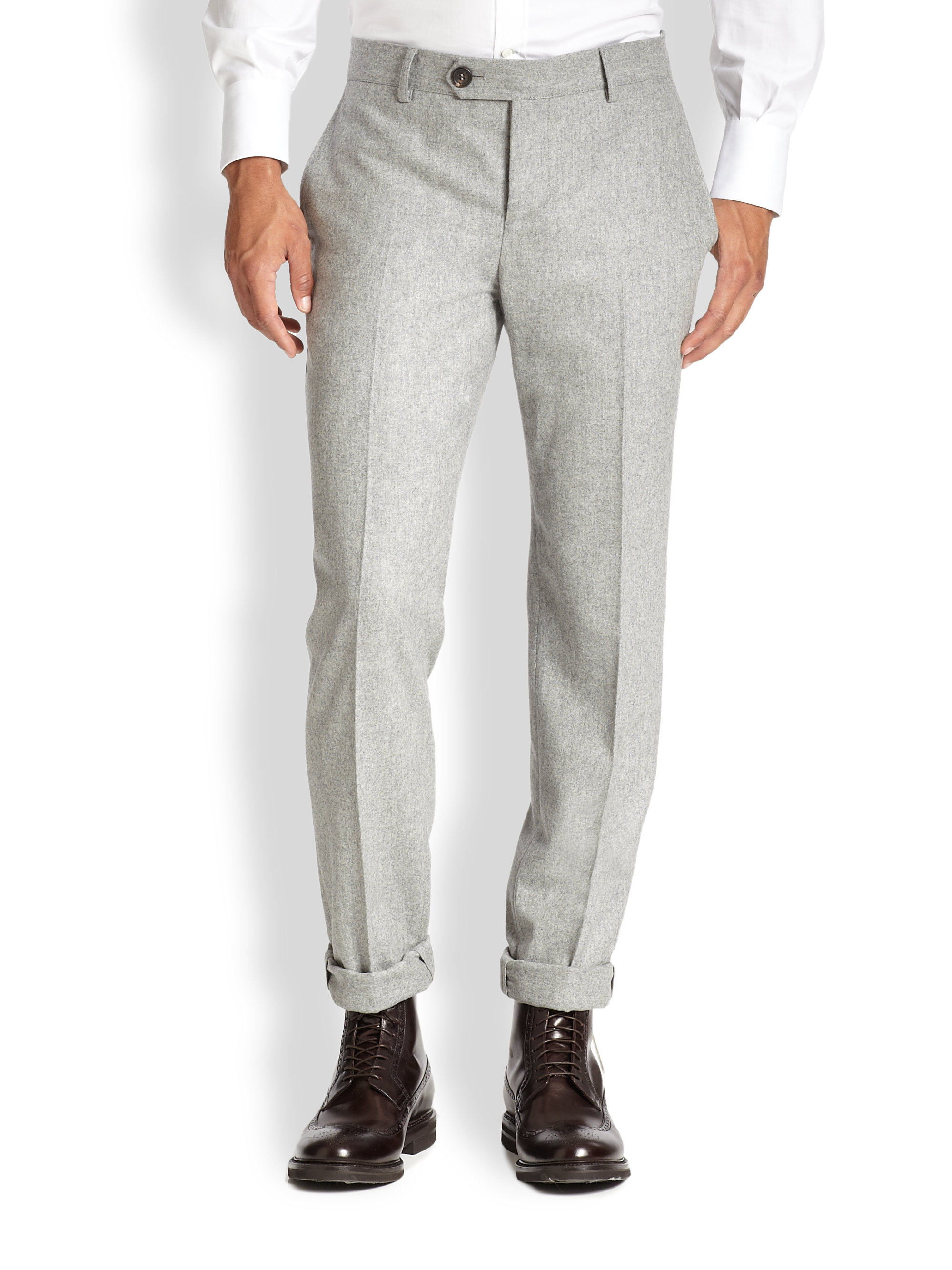 Lyst - Brunello Cucinelli Wool Flannel Trousers in Gray for Men