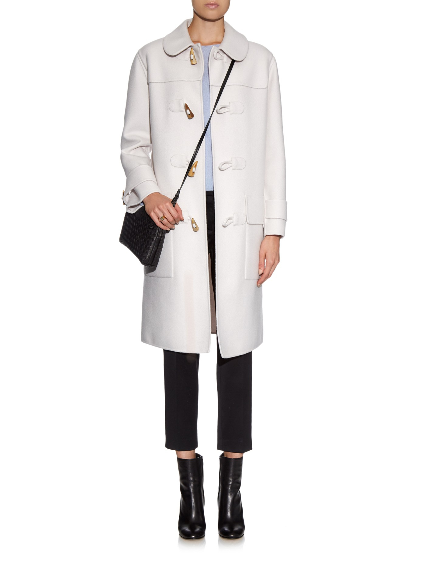 Bottega veneta Double-faced Cashmere Duffle Coat in White | Lyst