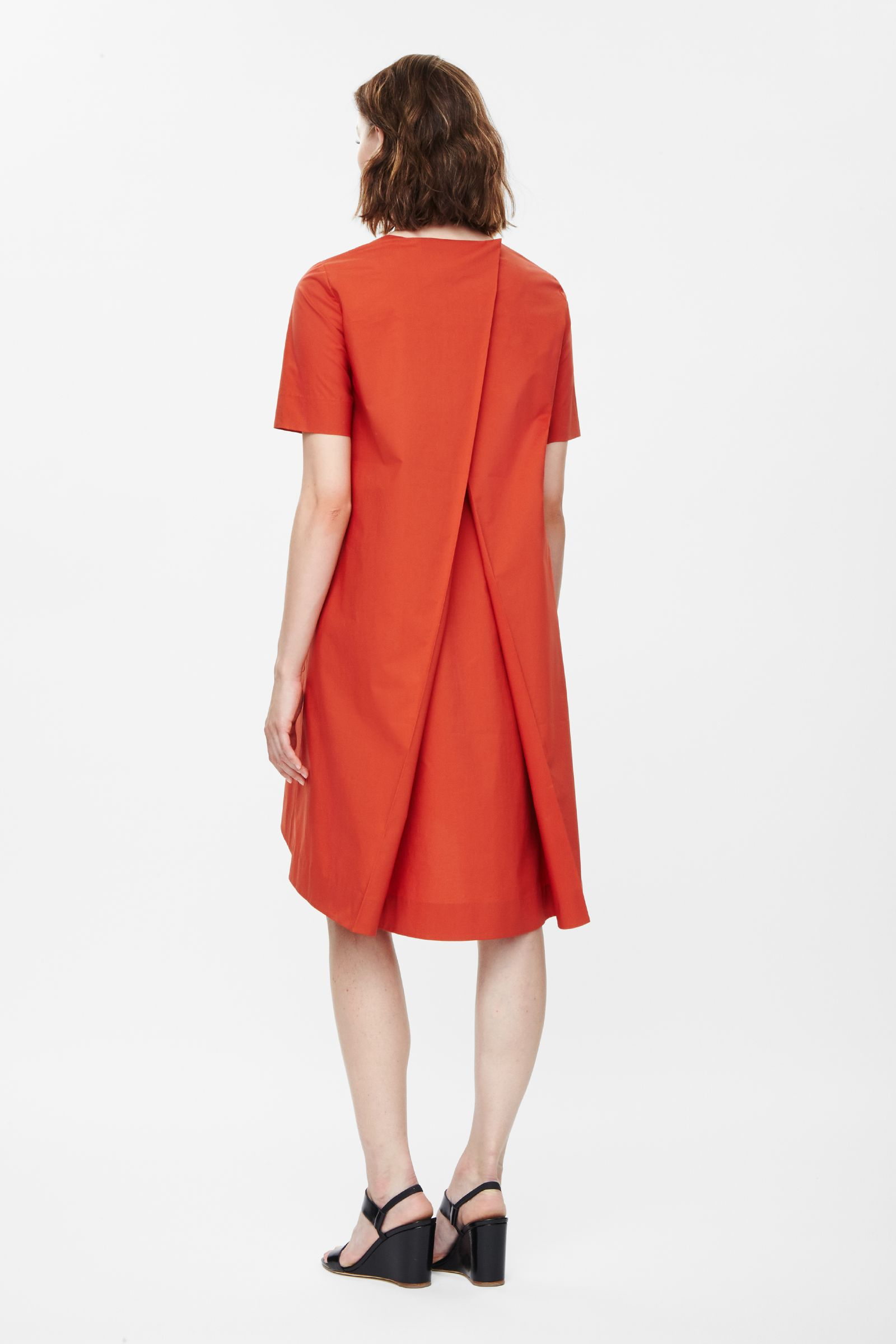 Cos Dress With Pleated Back in Orange (Tangerine) Lyst