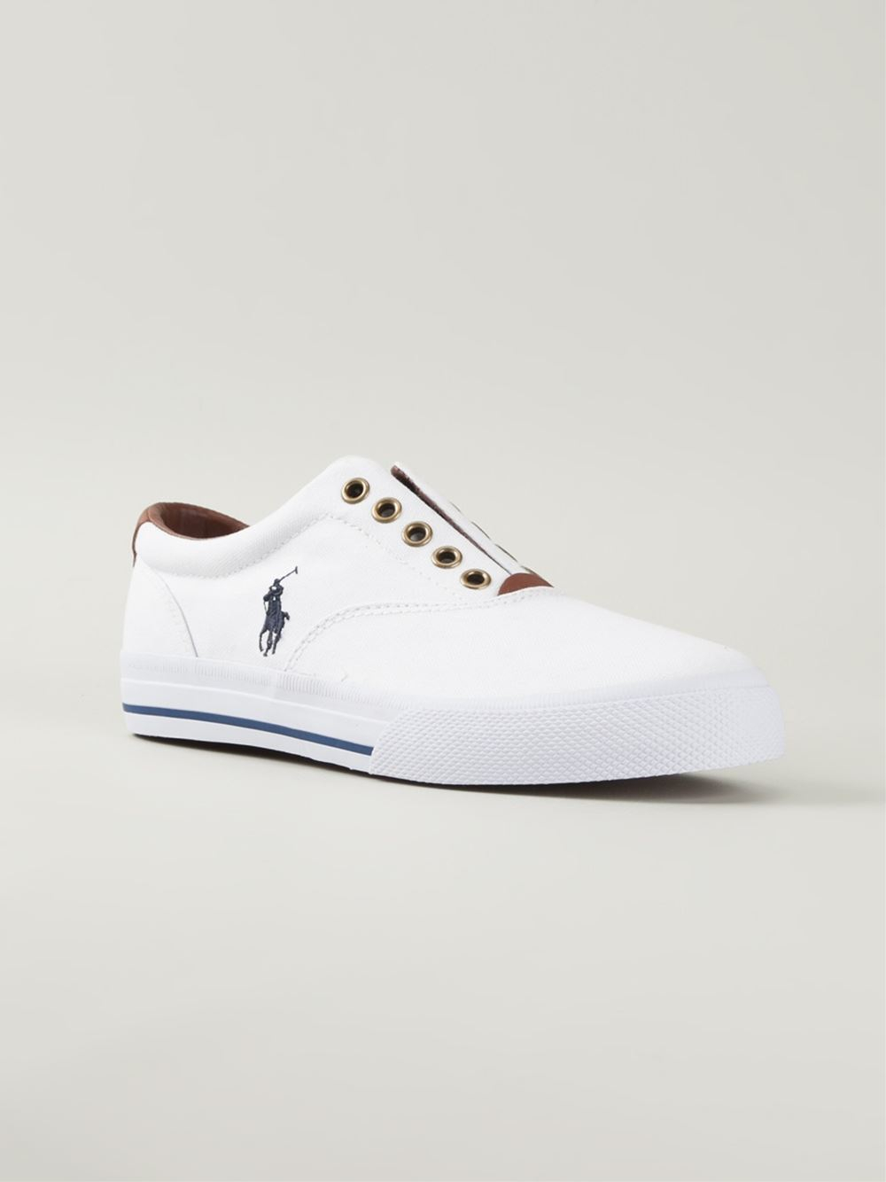 Polo ralph lauren Logo Embroidered Laceless Sneakers in White for Men ...