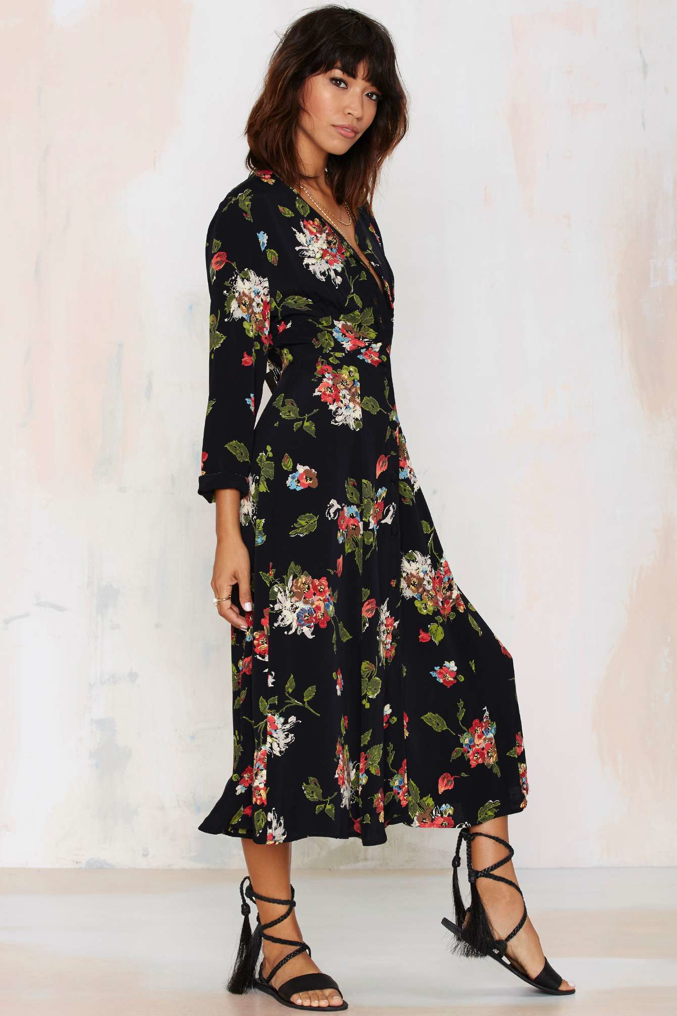 Nasty gal Vintage Canyons Floral Dress in Black | Lyst