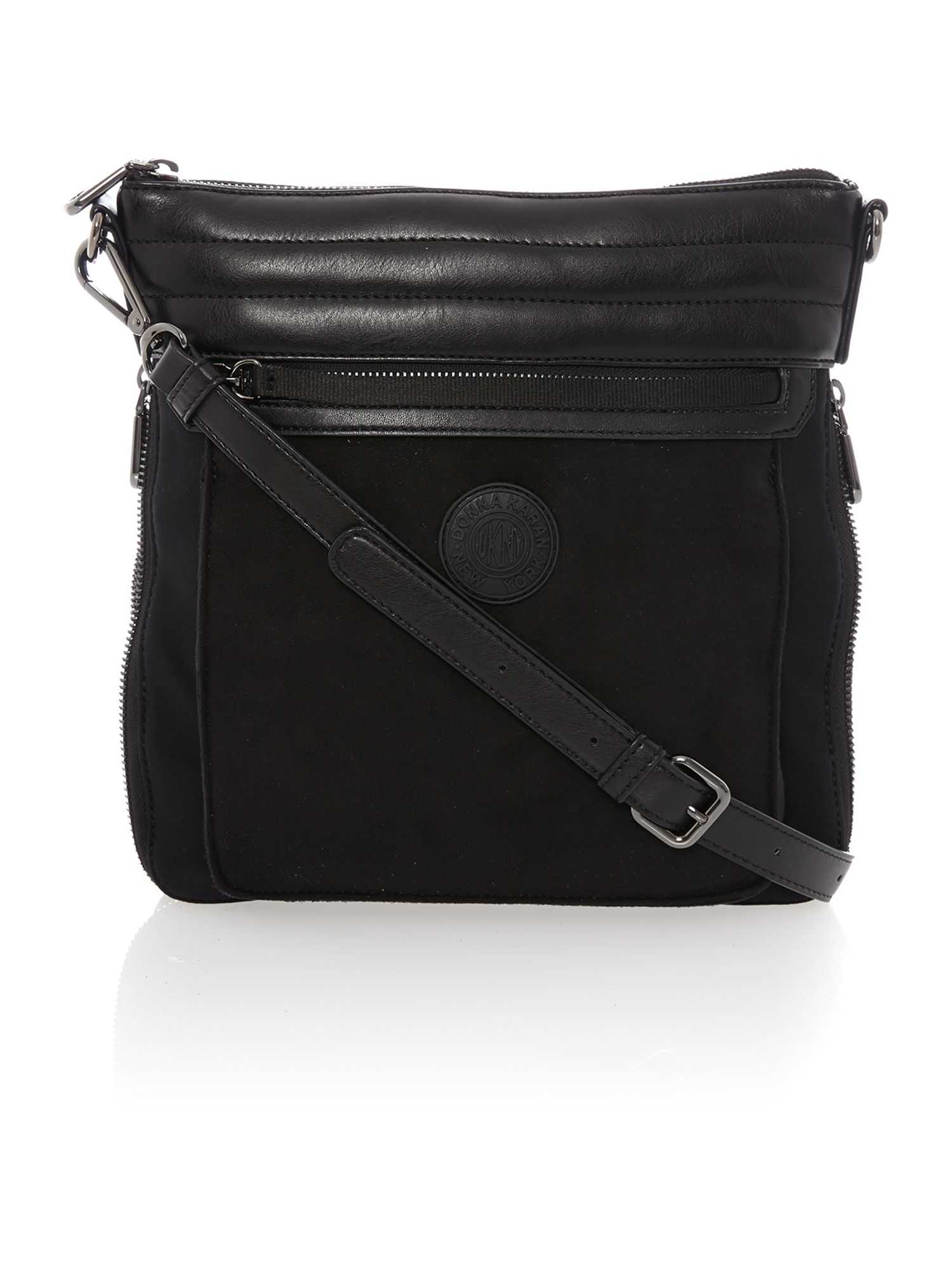 Dkny Black Quilted Mixed Media Cross Body Bag in Black | Lyst