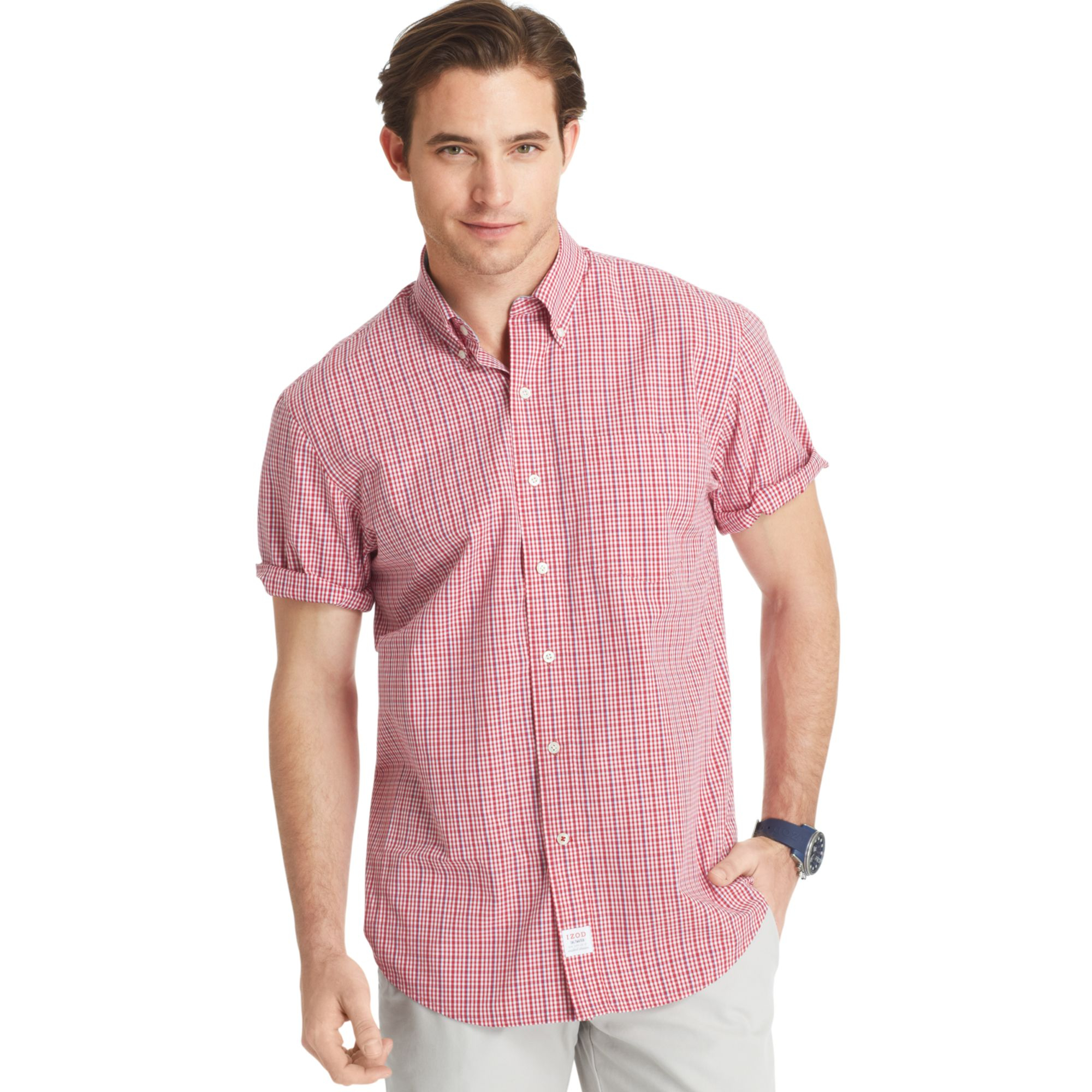Izod Saltwater Poplin Plaid Shirt in White for Men (Real Red) | Lyst