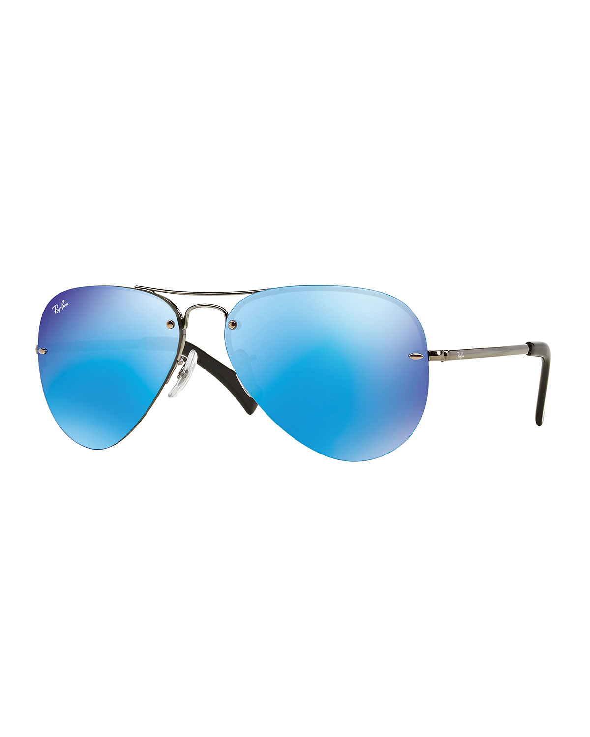 Ray Ban Rimless Mirrored Iridescent Aviator Sunglasses In Brown Brown 