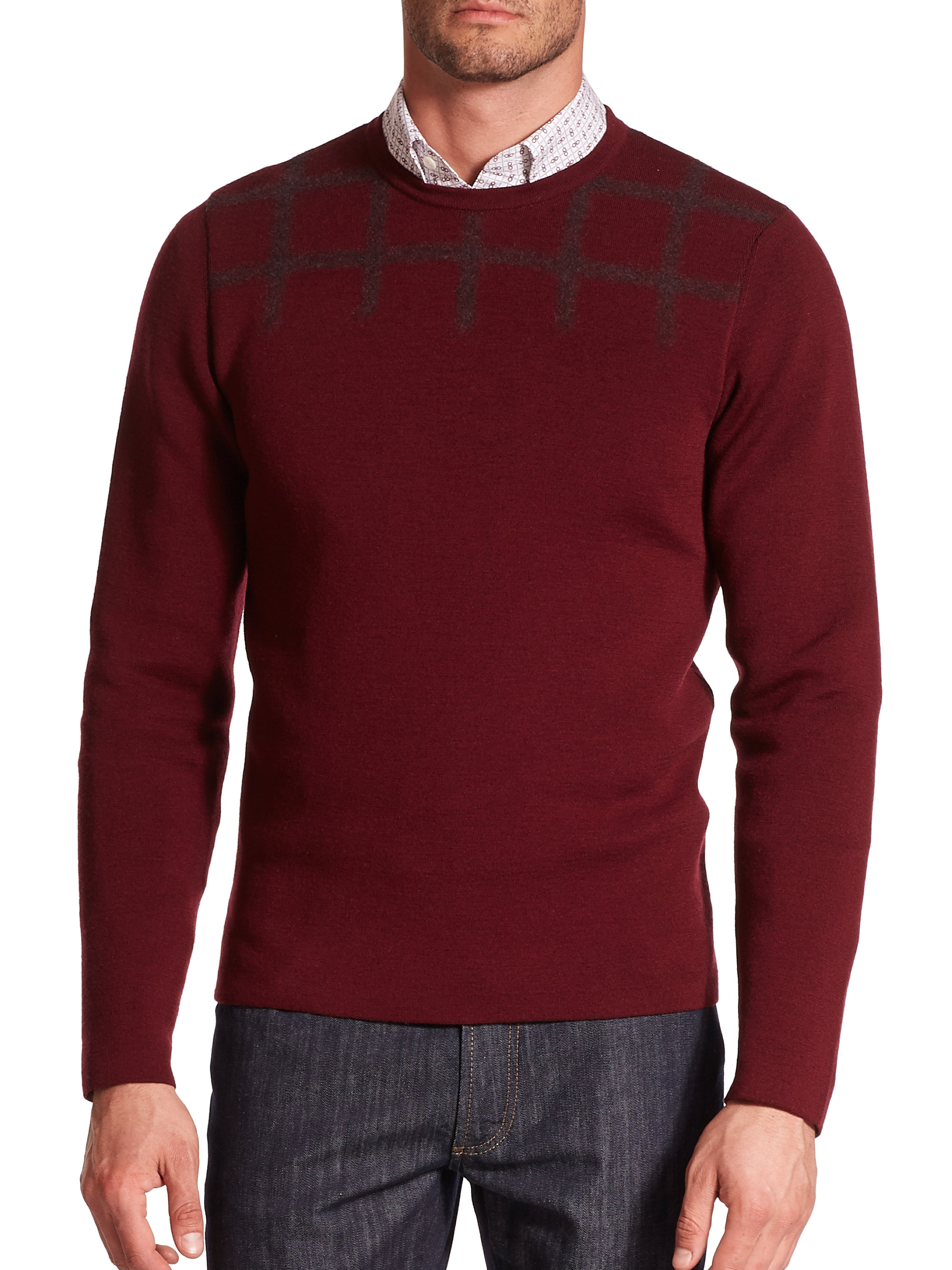Lyst Ferragamo Stretch Wool Crewneck Sweater in Red for Men