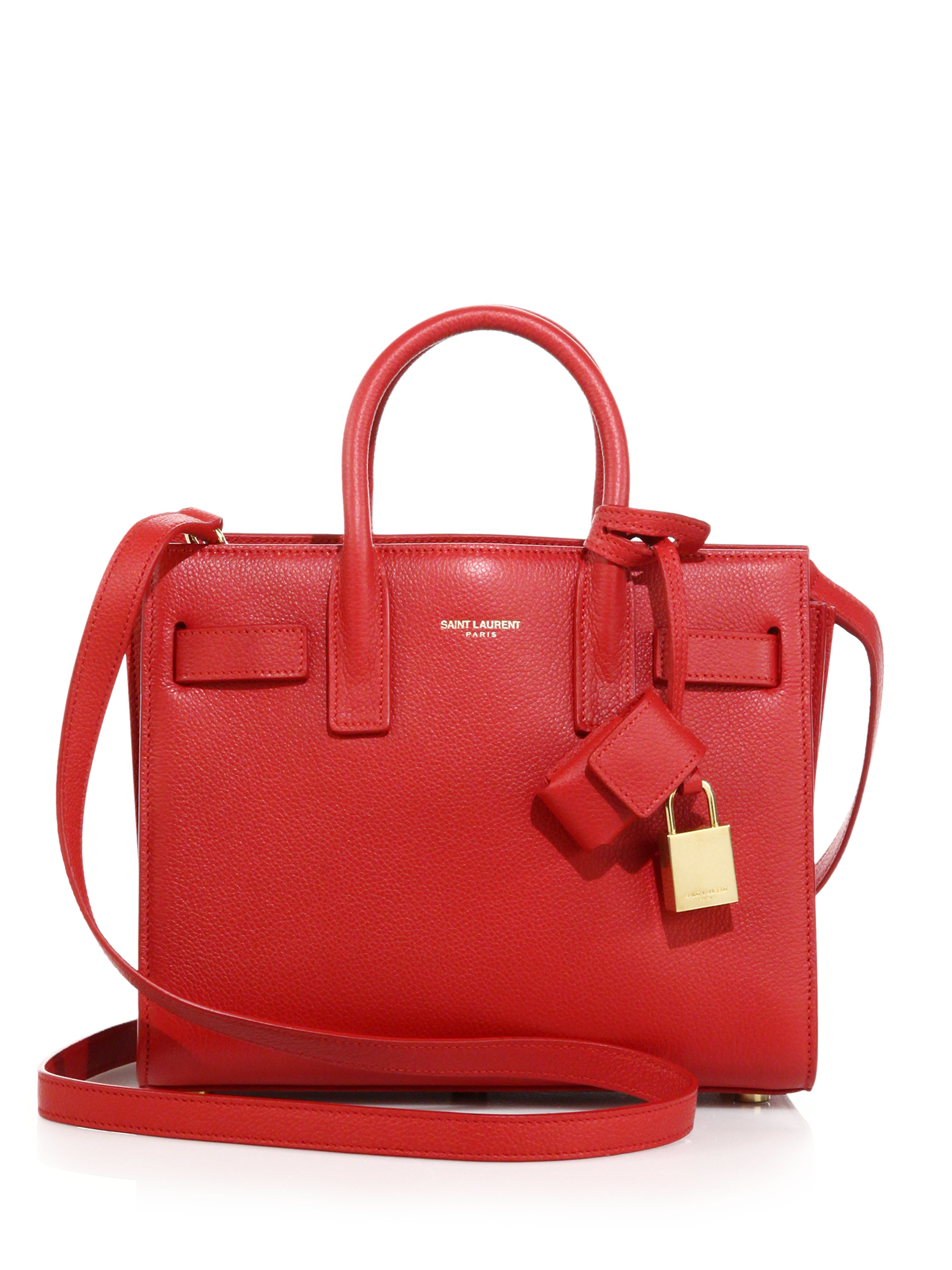 Saint laurent Sac De Jour Nano Textured Leather Tote in Red | Lyst