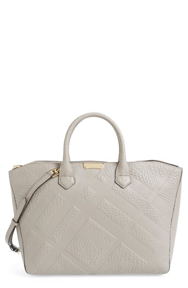 Lyst Burberry Dewsbury Check Embossed Leather Tote In Gray Gallery
