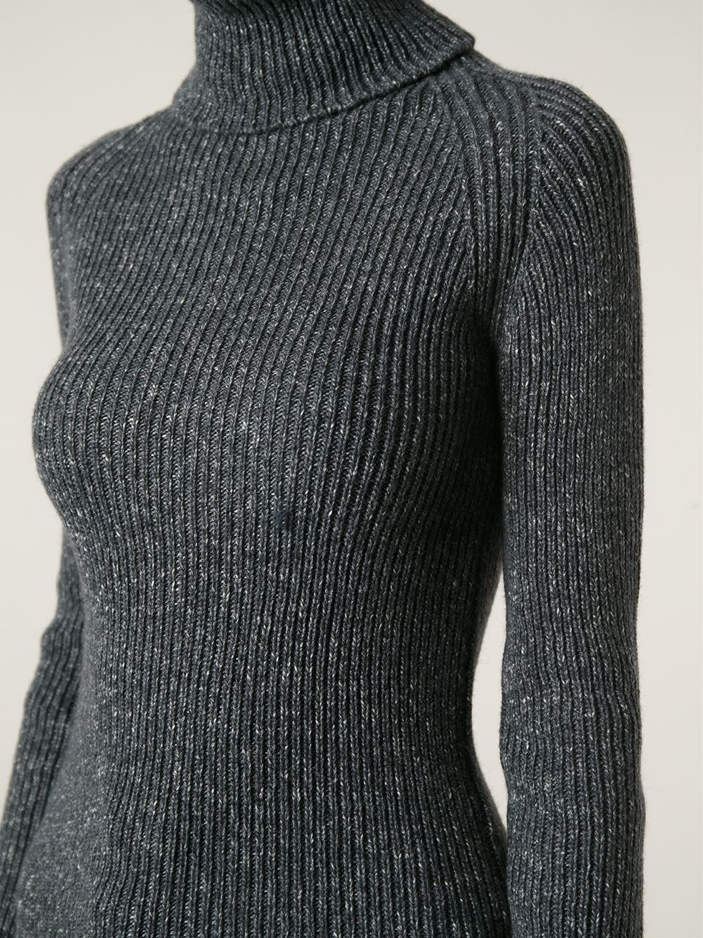 Anthony vaccarello Ribbed Turtleneck Sweater in Gray | Lyst