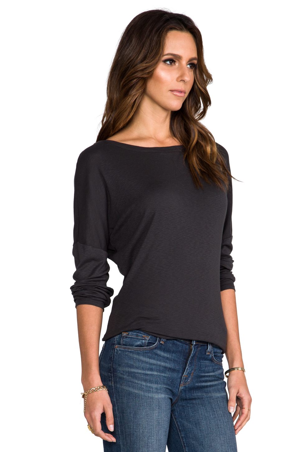 Lyst - Michael Stars Long Sleeve Boat Neck Tee in Charcoal in Black