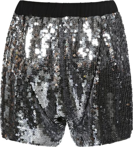 N°21 'Boxer' Metallic Sequin Shorts in Silver | Lyst
