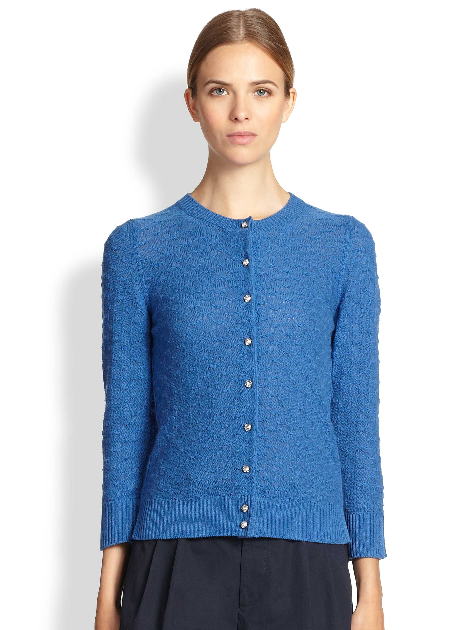 Lyst - Marc Jacobs Jeweled Cashmere Cardigan in Blue
