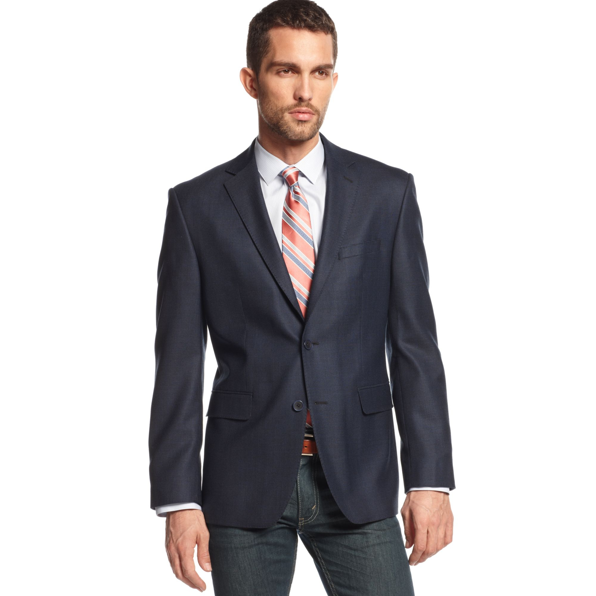 Vince Camuto Navy Texture Trim Fit Sport Coat in Blue for Men (Navy) | Lyst