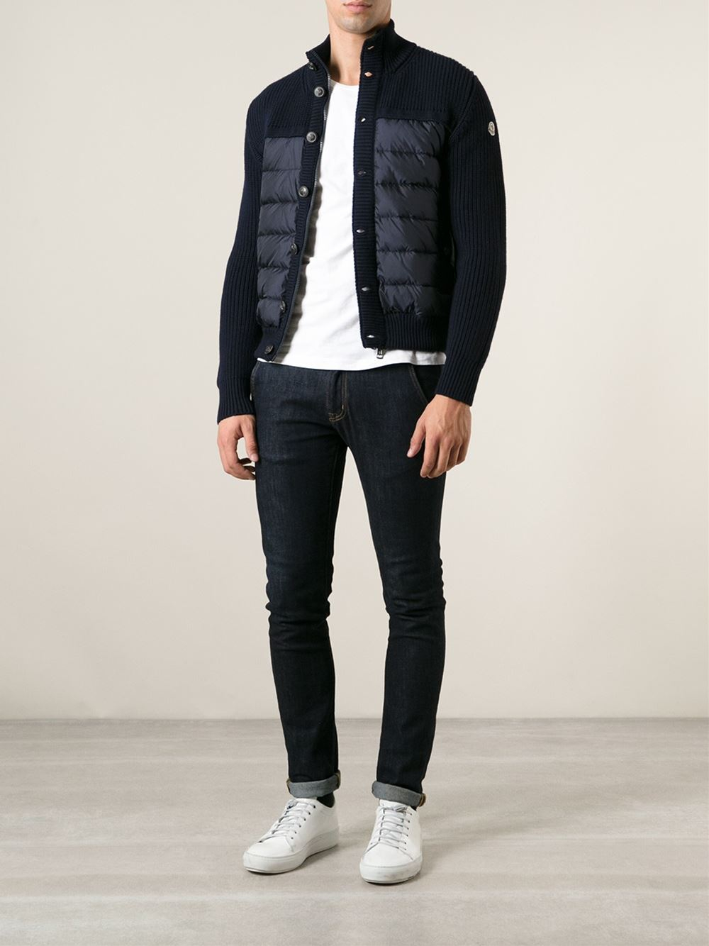 Lyst Moncler Padded Panel Cardigan in Blue for Men