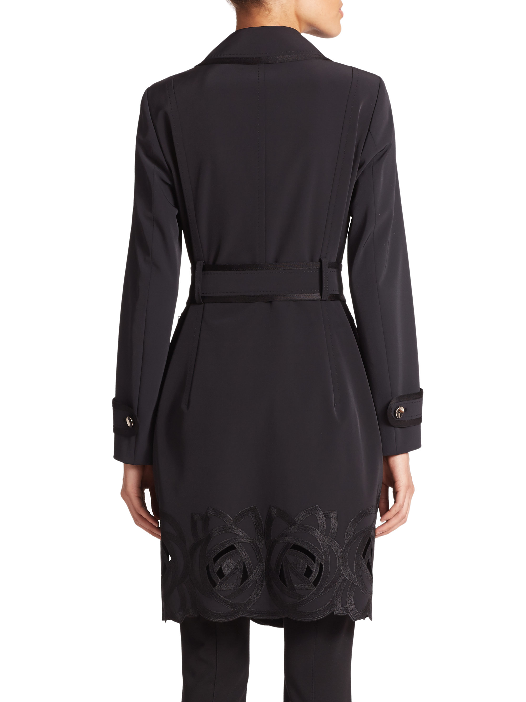 Escada Rose Embroidered Trenchcoat in Black Lyst