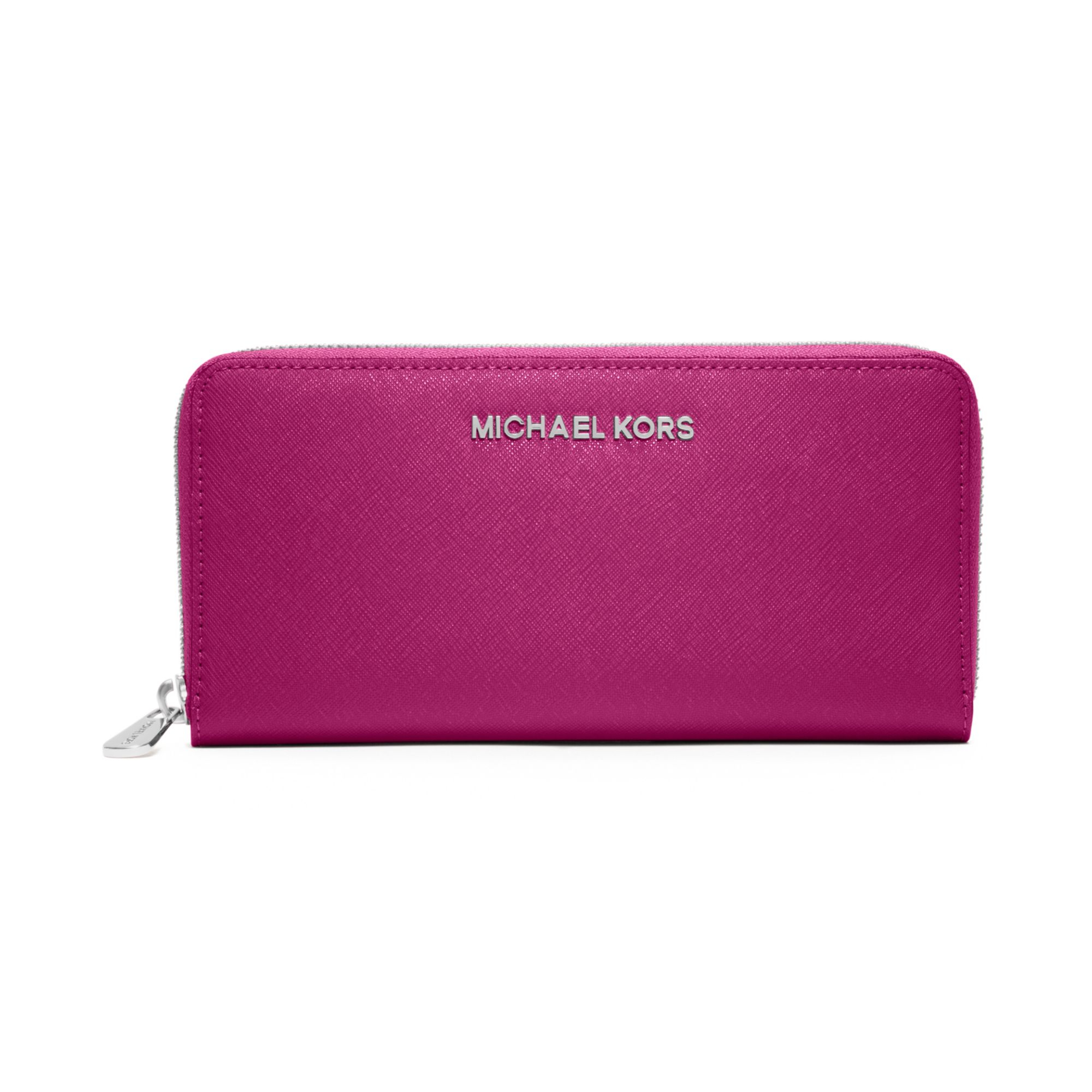 Michael Kors Michael Travel Zip Around Continental Wallet in Pink ...