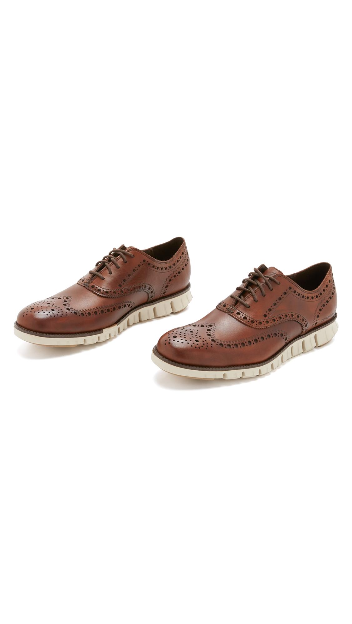 cole haan zerogrand wingtip oxfords tan