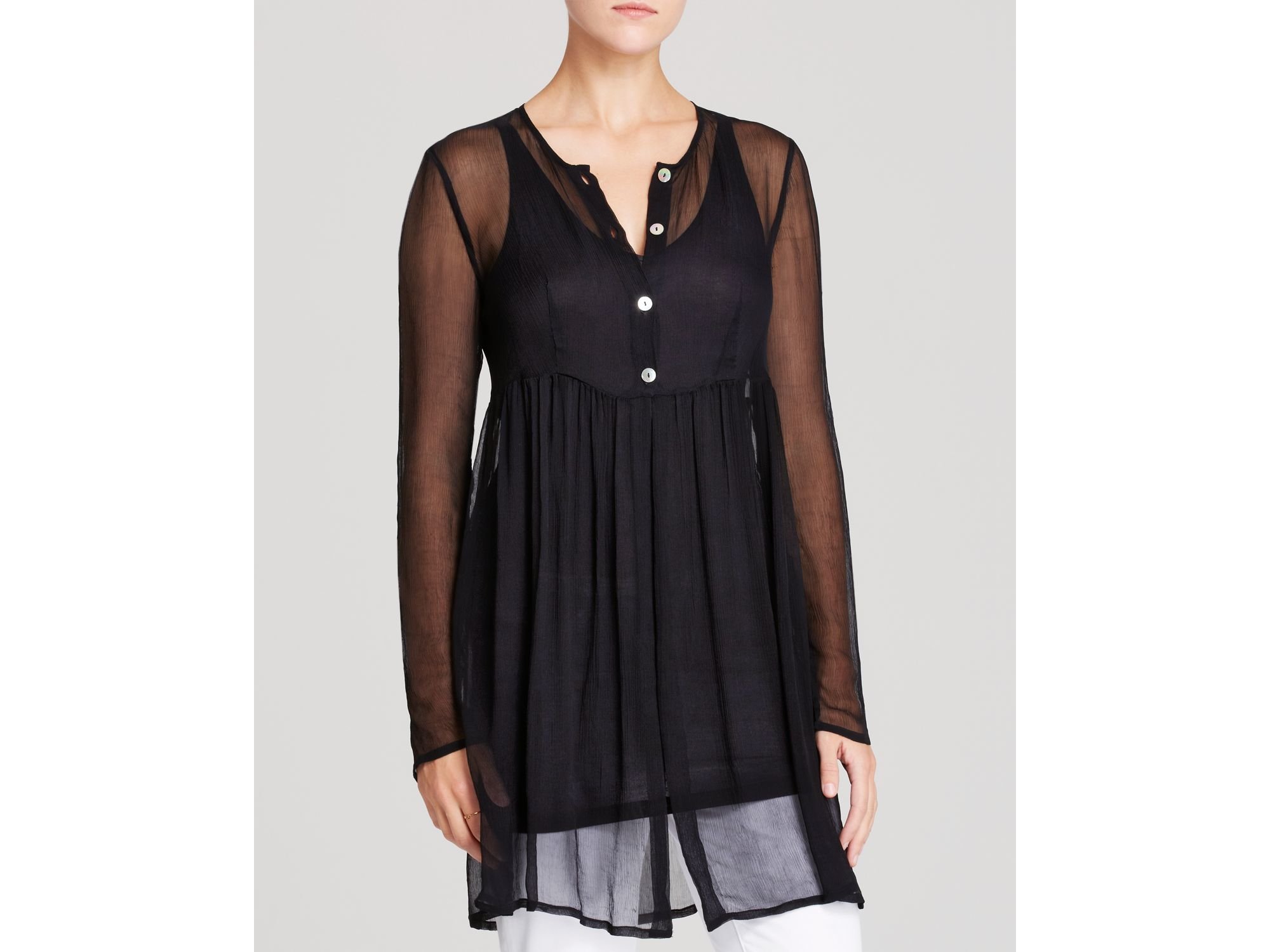 black sheer long sleeve cover up