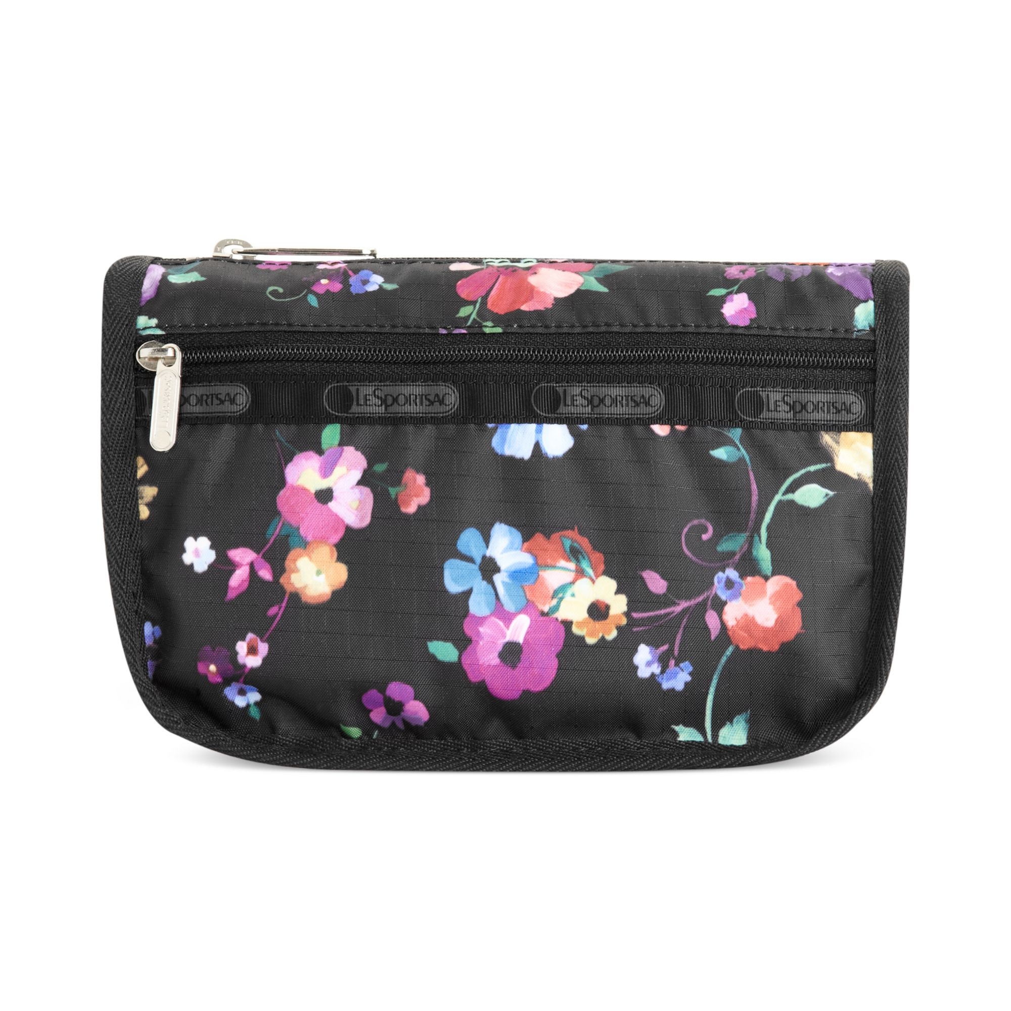 Lesportsac Printed Travel Cosmetic Bag in Black (Impressionist Flower ...