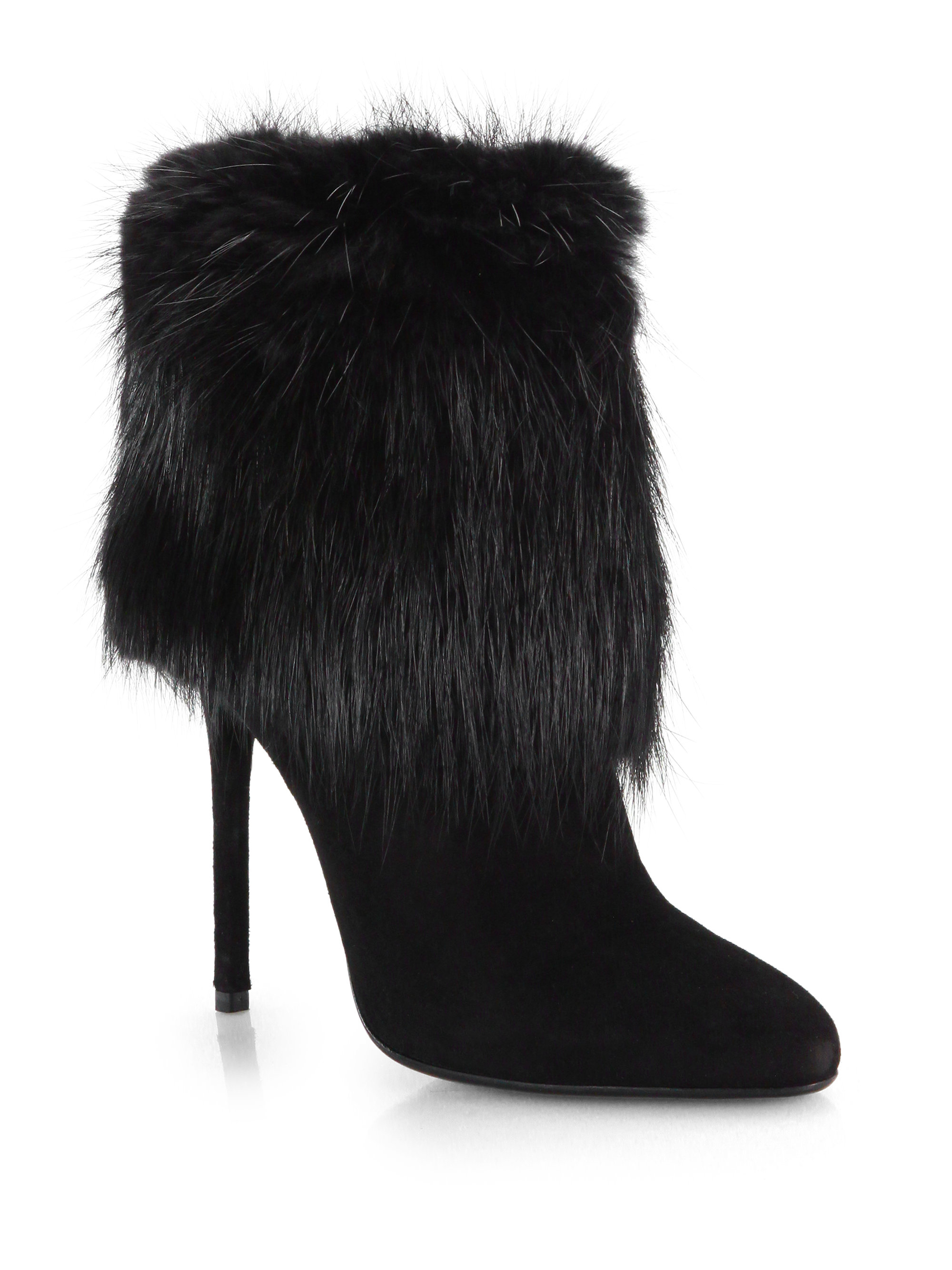 Lyst - Prada Suede Fur Ankle Boots in Black