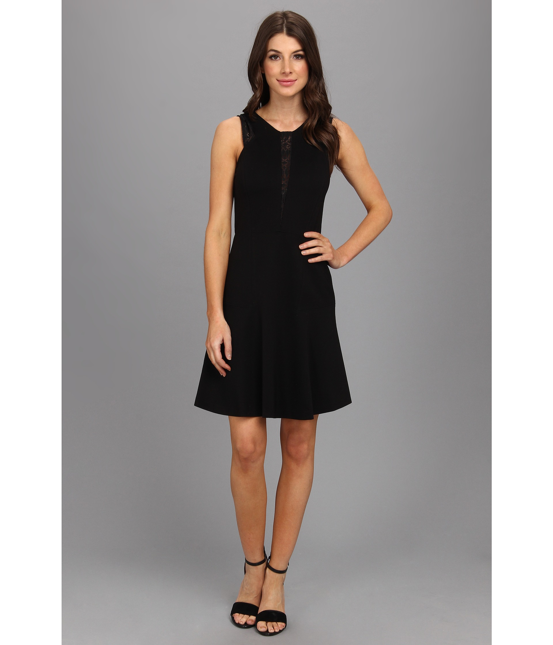 Lyst Rebecca Taylor Sleeveless Lace Ponte Dress In Black Gallery
