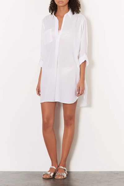 Topshop White Cotton Beach Shirt in White | Lyst