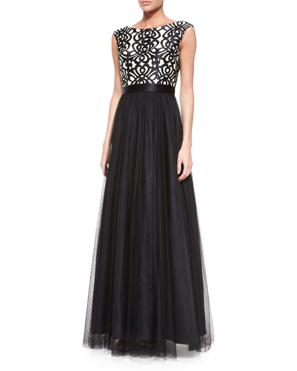 aidan mattox embroidered gown