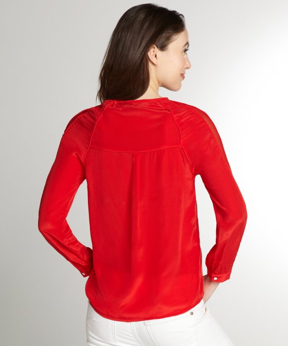 red long sleeve silk blouse