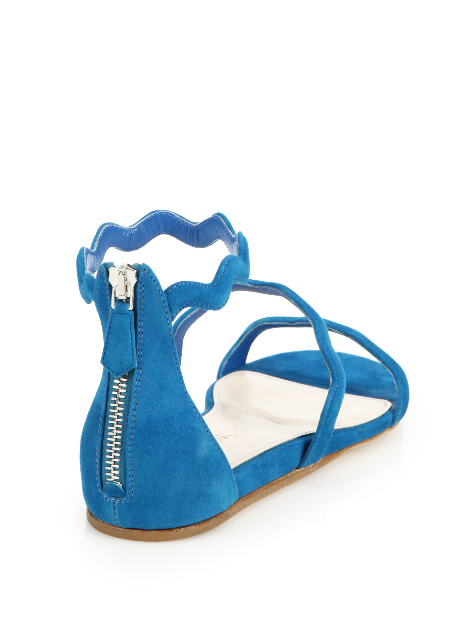 Lyst - Prada Scalloped Suede Flat Sandals in Blue