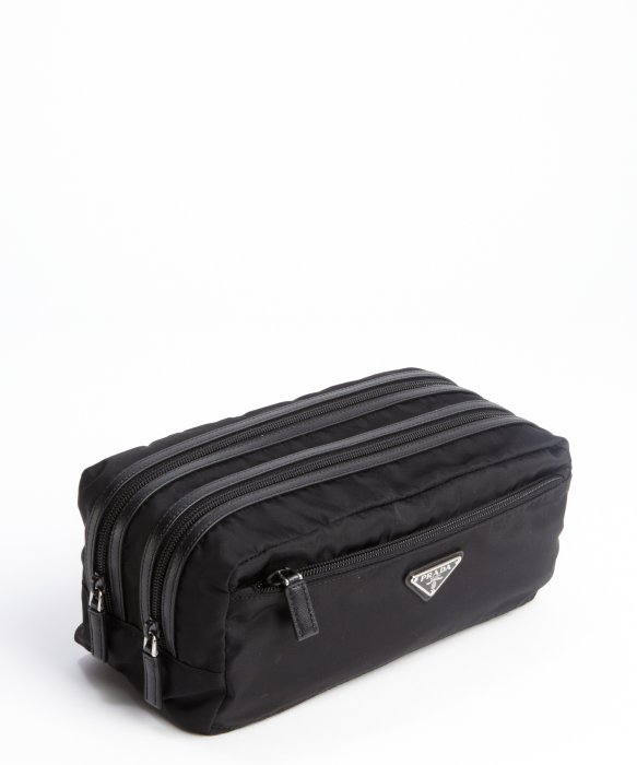 Prada Black Nylon Leather Trim Logo Detail Dopp Kit in Black for ...  