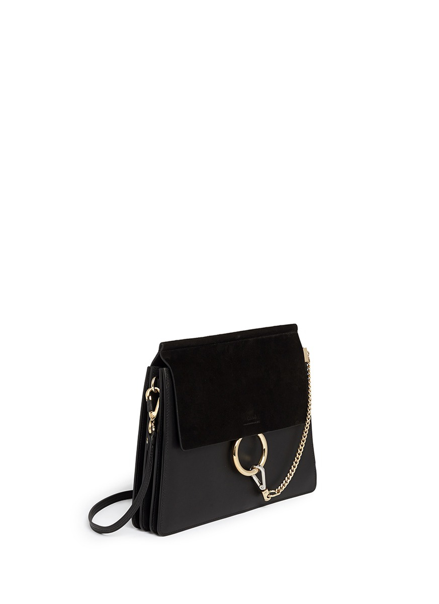 Chlo \u0026#39;faye\u0026#39; Medium Suede Flap Leather Shoulder Bag in Black | Lyst