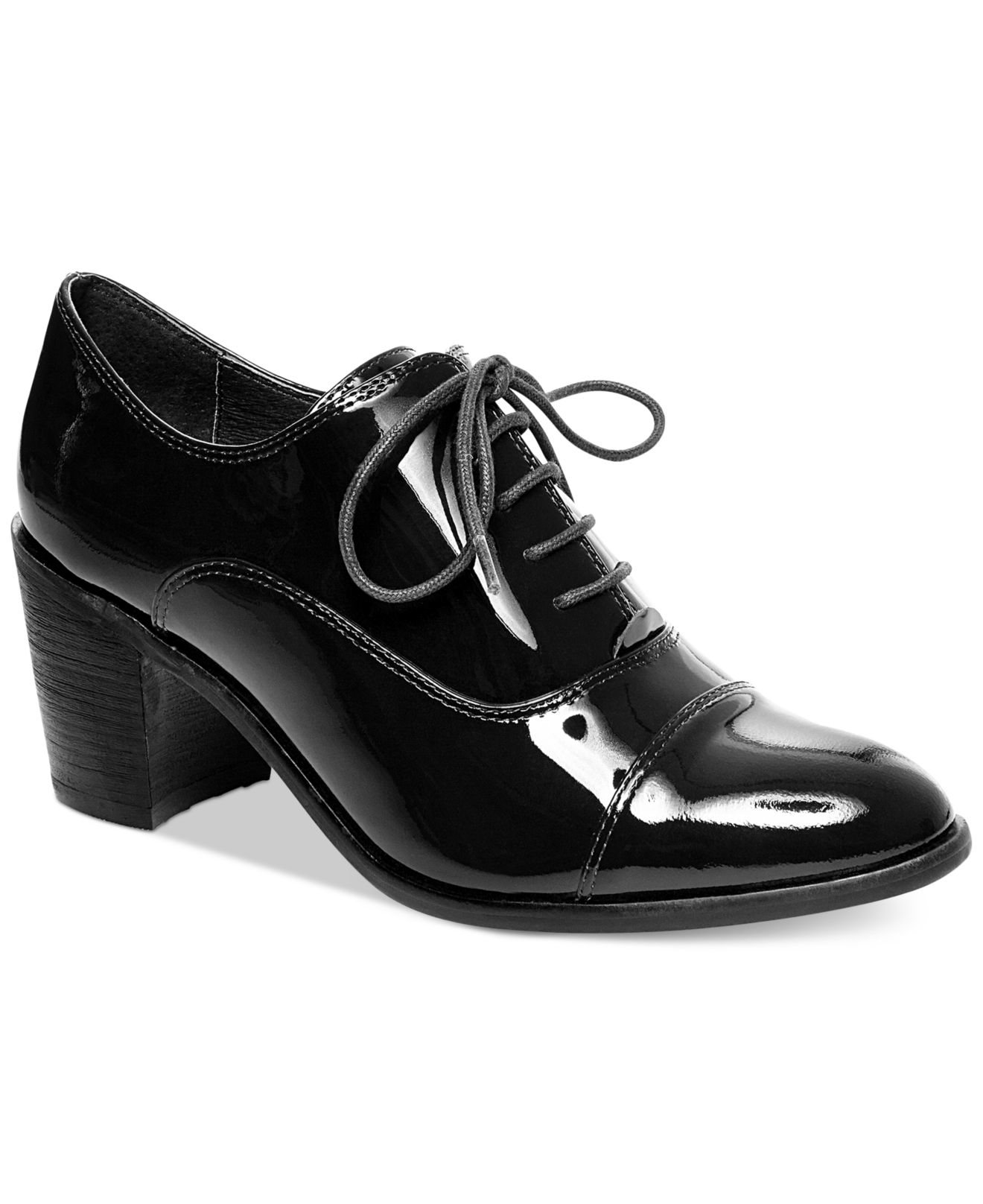 Steven By Steve Madden Jelan Heeled Oxfords in Black (Black Patent) | Lyst