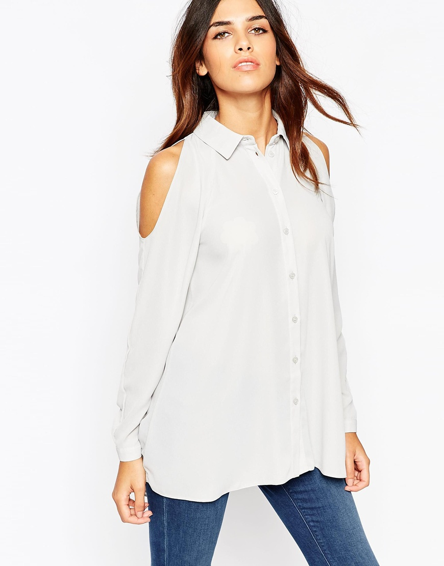 Lyst - Asos Cold Shoulder Blouse in Gray