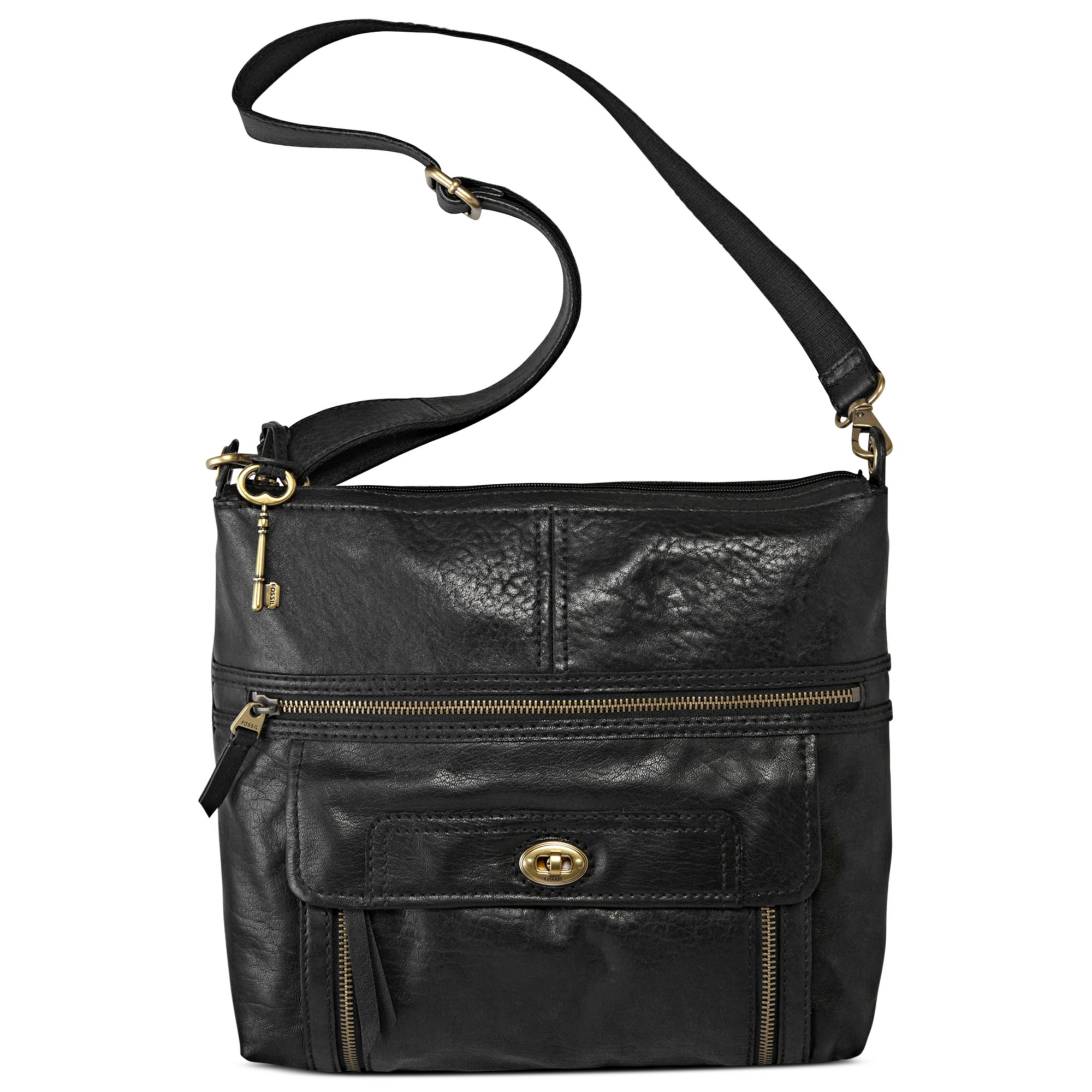 Fossil Stanton Leather Top Zip Crossbody in Black | Lyst