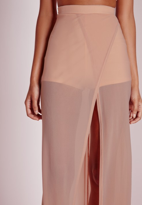 Missguided Mesh Wrap Over Maxi Skirt Nude in Natural | Lyst