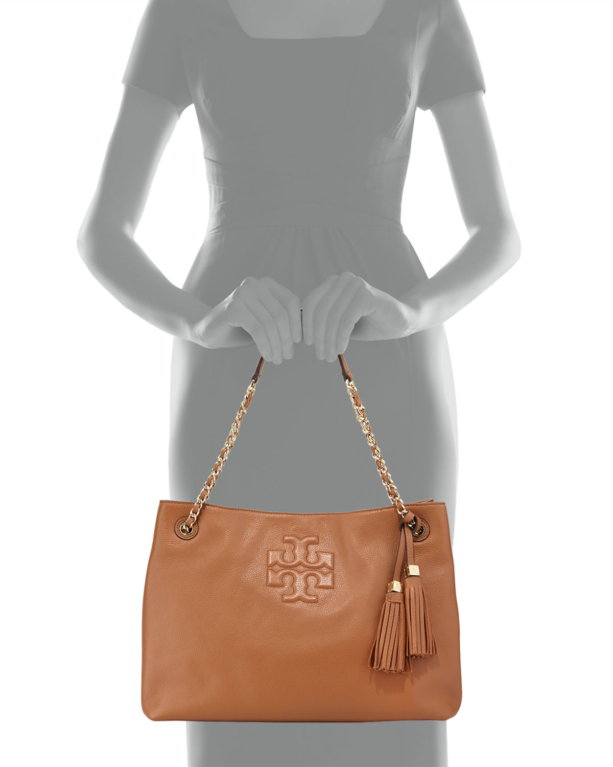 Tory burch Thea Large Chain Tote Bag in Brown (BARK) | Lyst