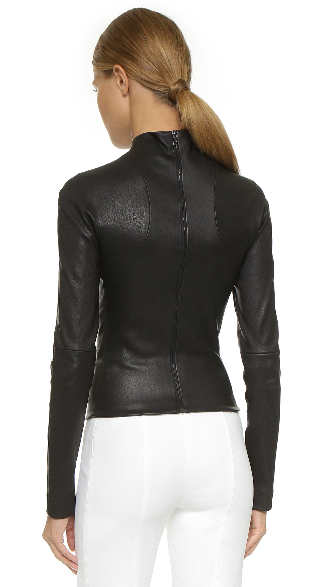 Lyst - Narciso Rodriguez Stretch Leather Mock Neck Top - Black in Black