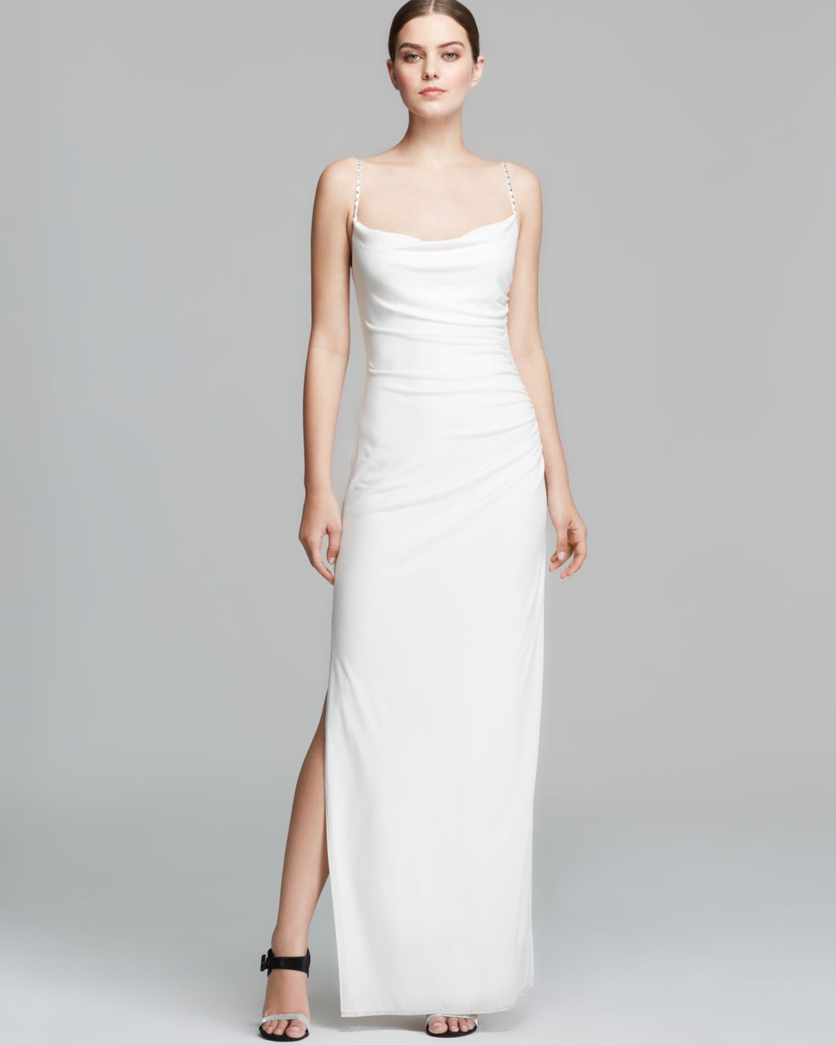 laundry by shelli segal ruched satin gown