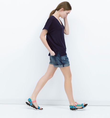 zara square cut t shirt in blue zara square cut t shirt in blue