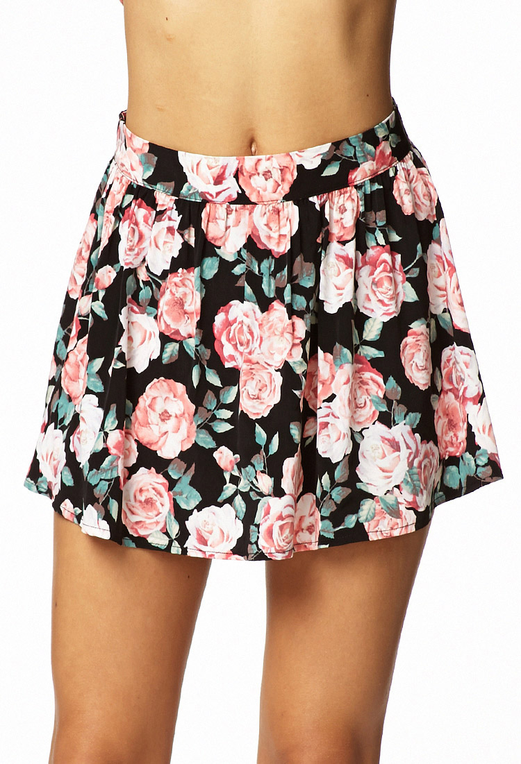 Lyst Forever 21 Rose Print Skort In Pink 