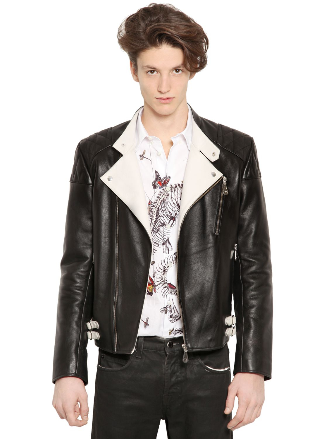 Lyst - Mcq Two Tone Nappa Leather Biker Jacket in Black for Men