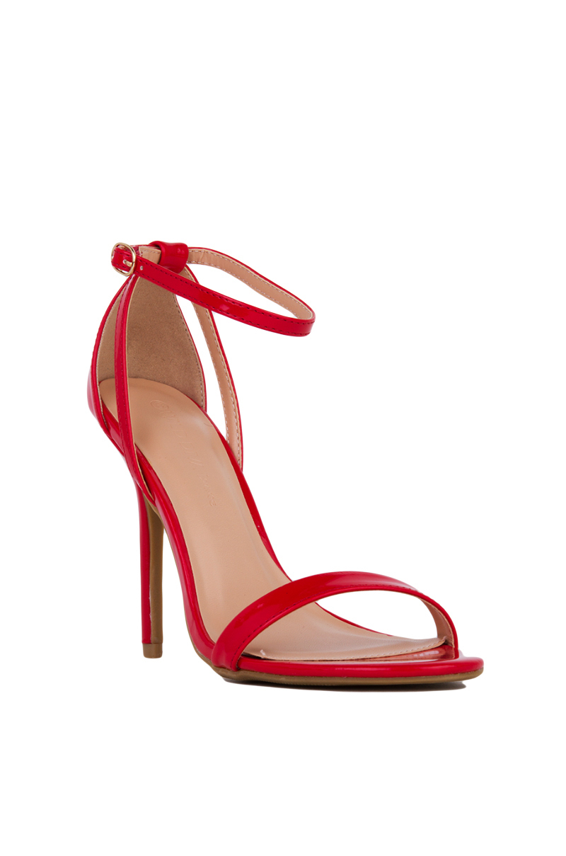 Akira Single Sole Ankle Strap Open Toe Red Patent Sandals in Red (RED ...